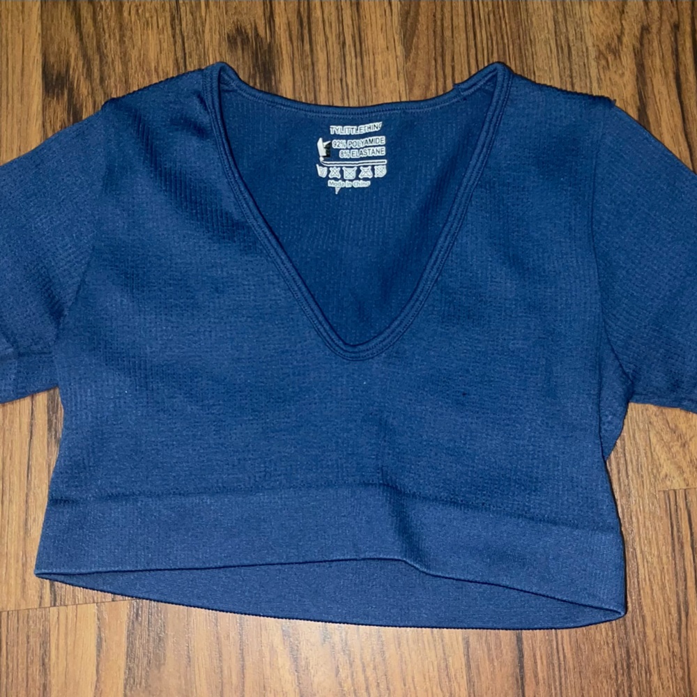 Blue V-Neck Crop Top